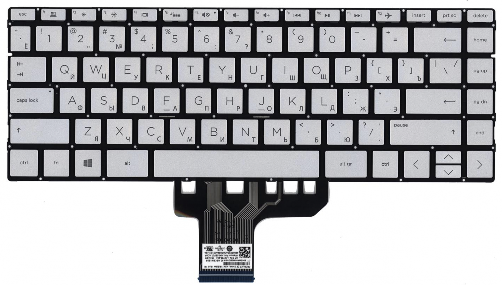 Клавиатура HP Pavilion 13-an0084ur серебристая, OEM