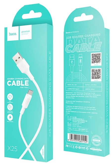 Кабель Hoco x25 USB=>USB-C 3A 1m белый