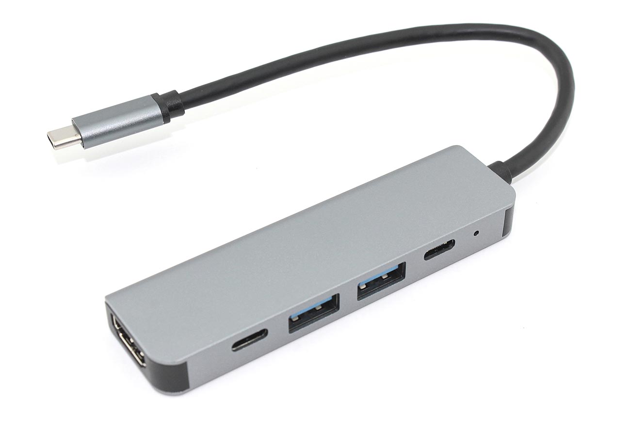 Адаптер Type C на HDMI, USB 3.0*2 + 2 Type-C для MacBook серый