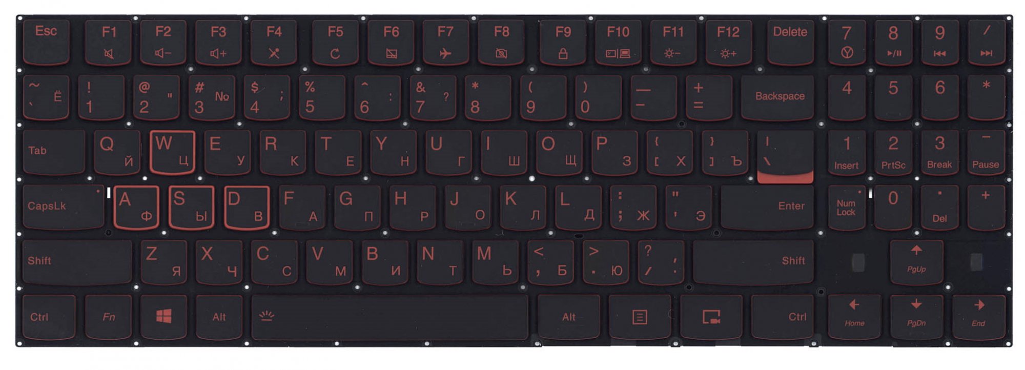 Клавиатура Lenovo Legion y7000p без рамки, с красной подсветкой, OEM