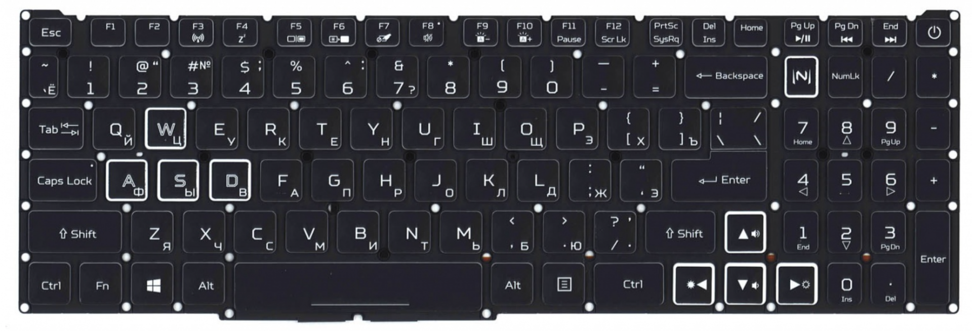 Клавиатура Acer Predator Helios 300 PH317-53-7777 с белой подсветкой, OEM