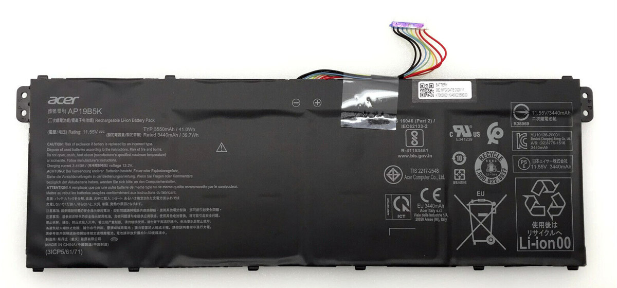 Аккумуляторная батарея для ноутбука Acer Aspire 5 A315-59 (AP19B5K) 11.55V 3550mAh