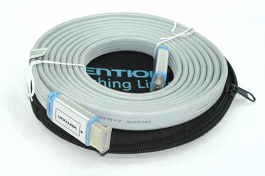 Кабель Vention HDMI (H450) 3m серый плоский в оплетке в круглом кейсе