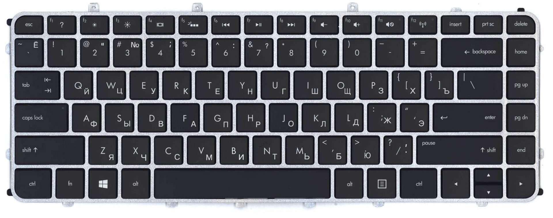 Клавиатура HP Envy Ultrabook (Sleekbook) 6-1255er серебристая рамка, OEM