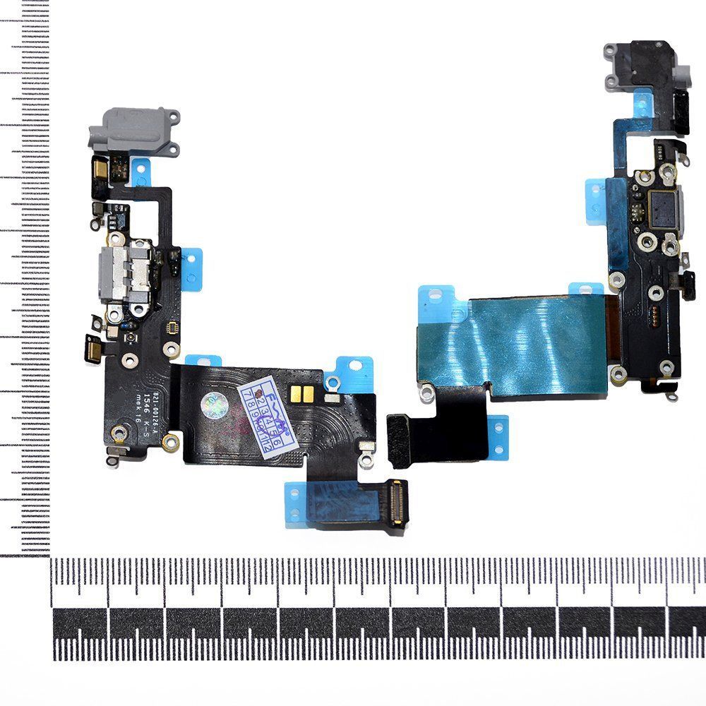 Шлейф iPhone 6S Plus + разъем зарядки + разъем гарнитуры + микрофон серый orig Factory