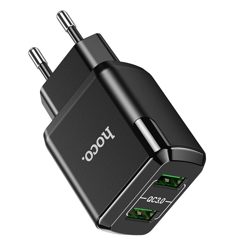 Блок питания (сетевой адаптер) HOCO N6 Charmer QC3.0, 18W, два порта USB, 5V, 3.0A, черный