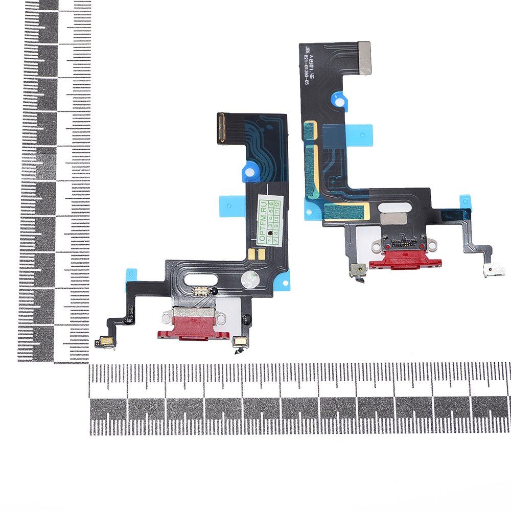 Шлейф iPhone Xr + разъем зарядки + микрофон красный