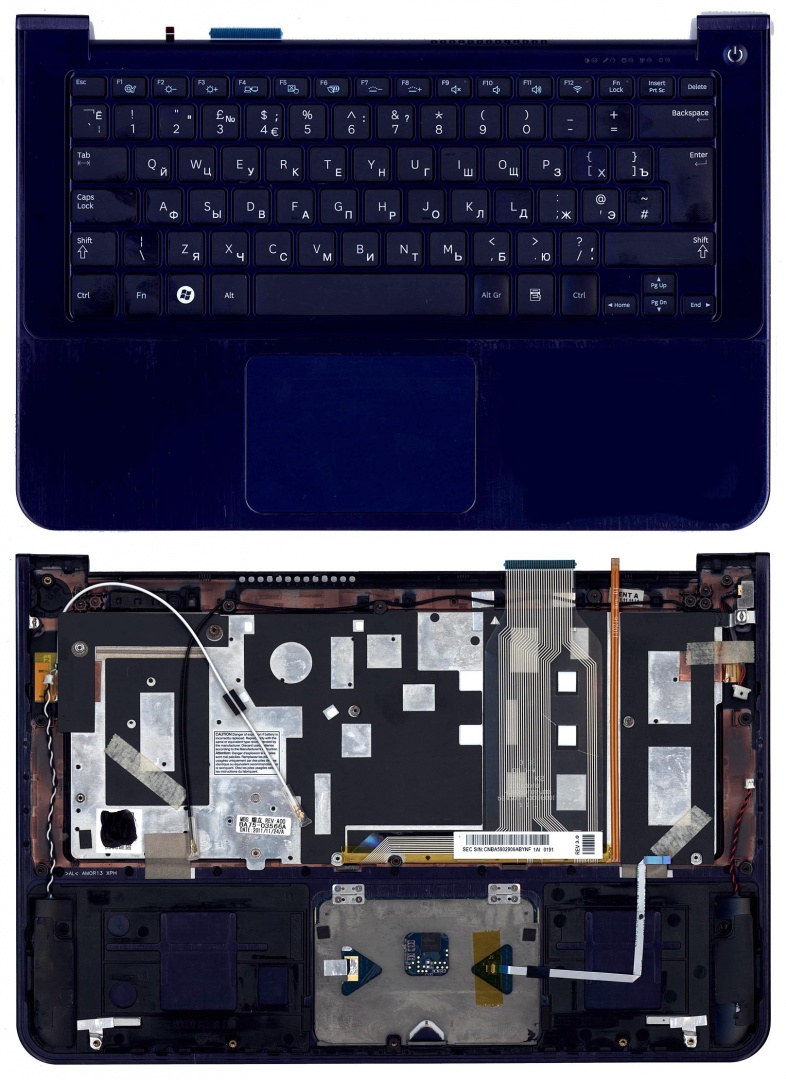 Клавиатура для ноутбука Samsung 900X3A топ-панель темно-синяя