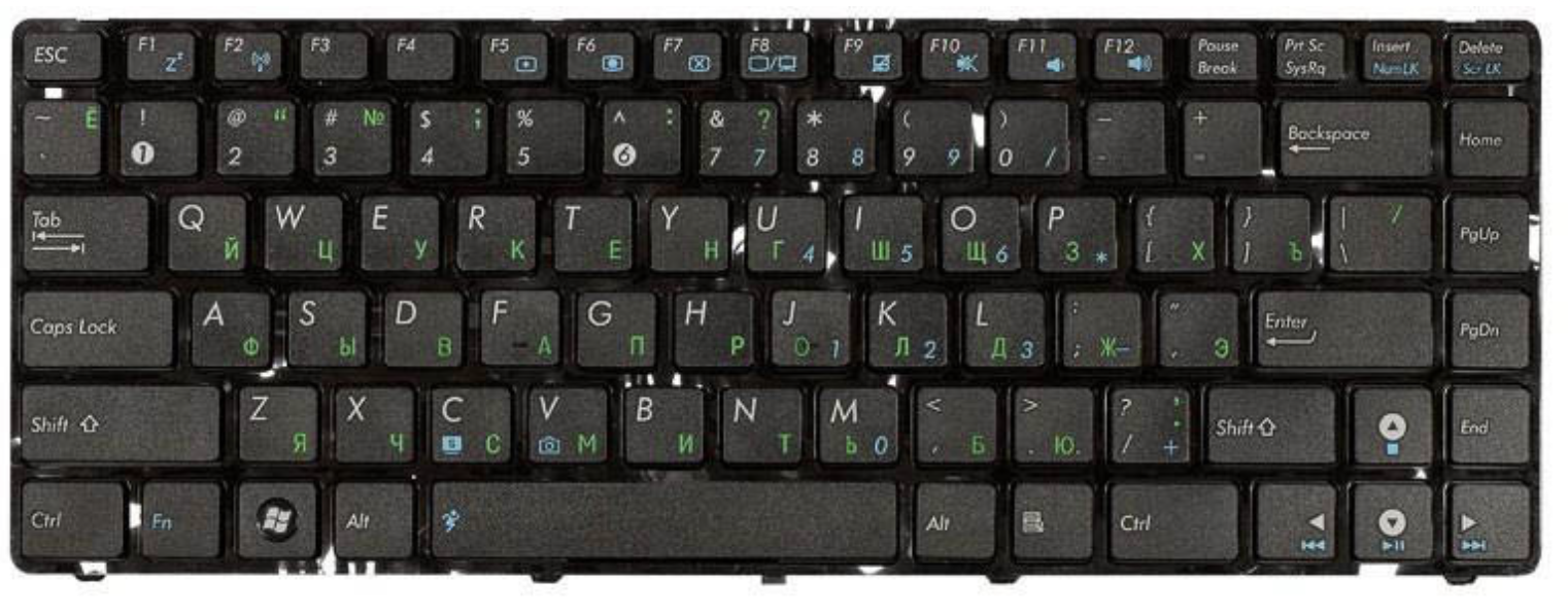 Клавиатура ASUS K43 с рамкой, глянцевая, OEM