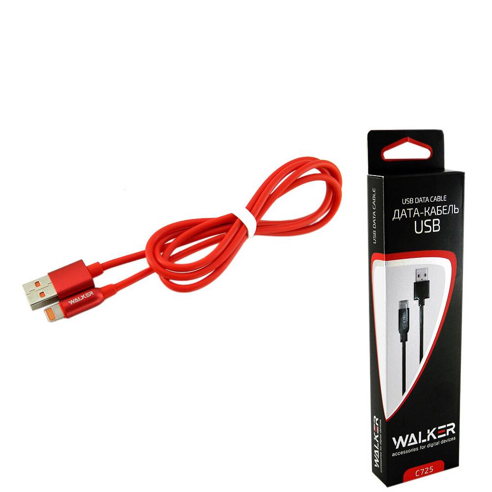 Кабель USB - Lightning 8-pin WALKER C725 красный (1м)