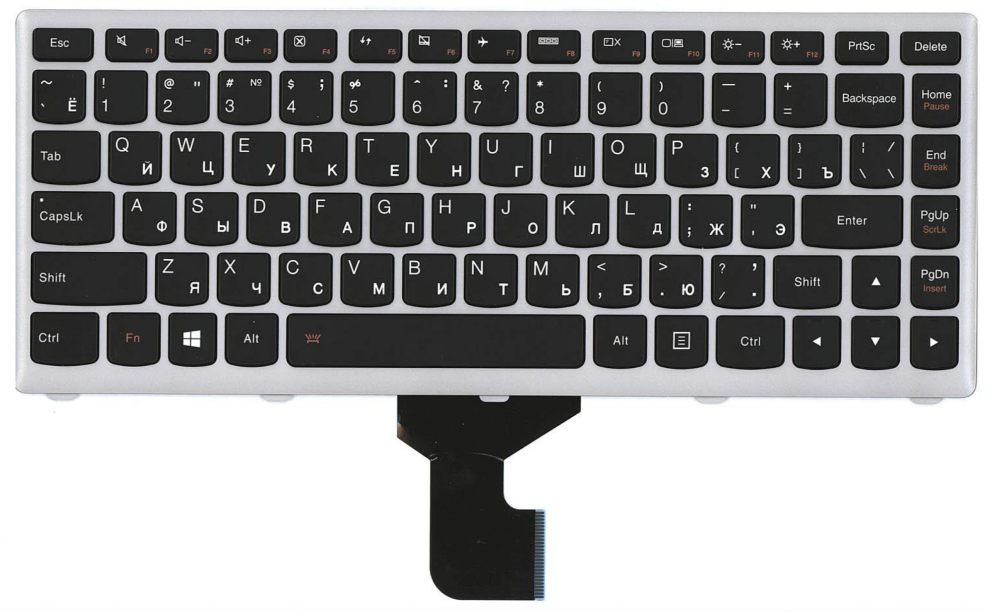 Клавиатура Lenovo Z400, Z400A, Z400T серебристая с подсветкой