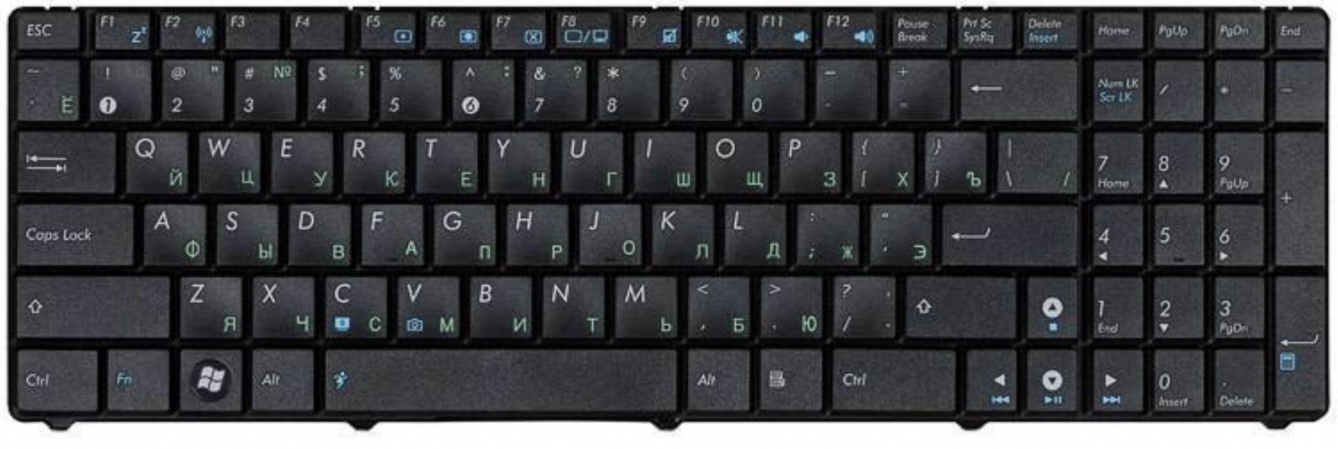 Клавиатура ASUS K50IN чёрная, матовая, OEM