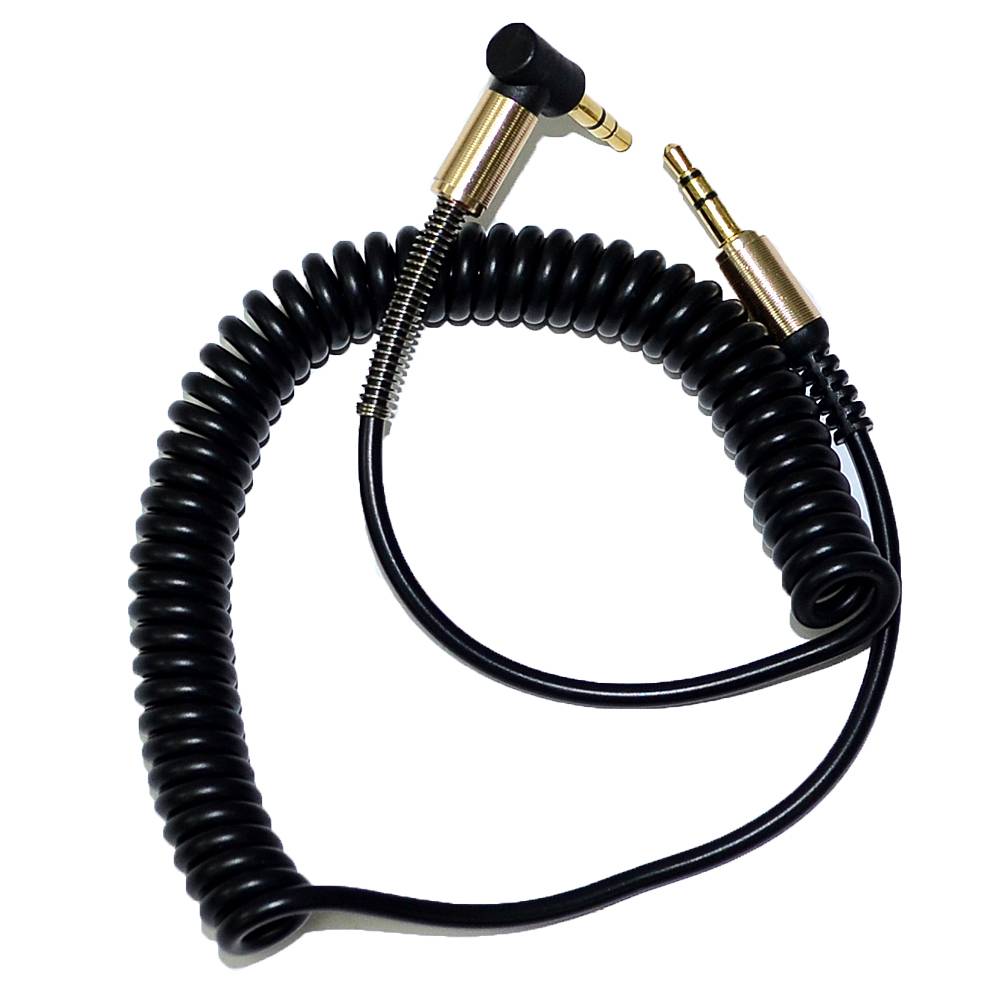 Кабель AUX витой с пружиной черный (1м)