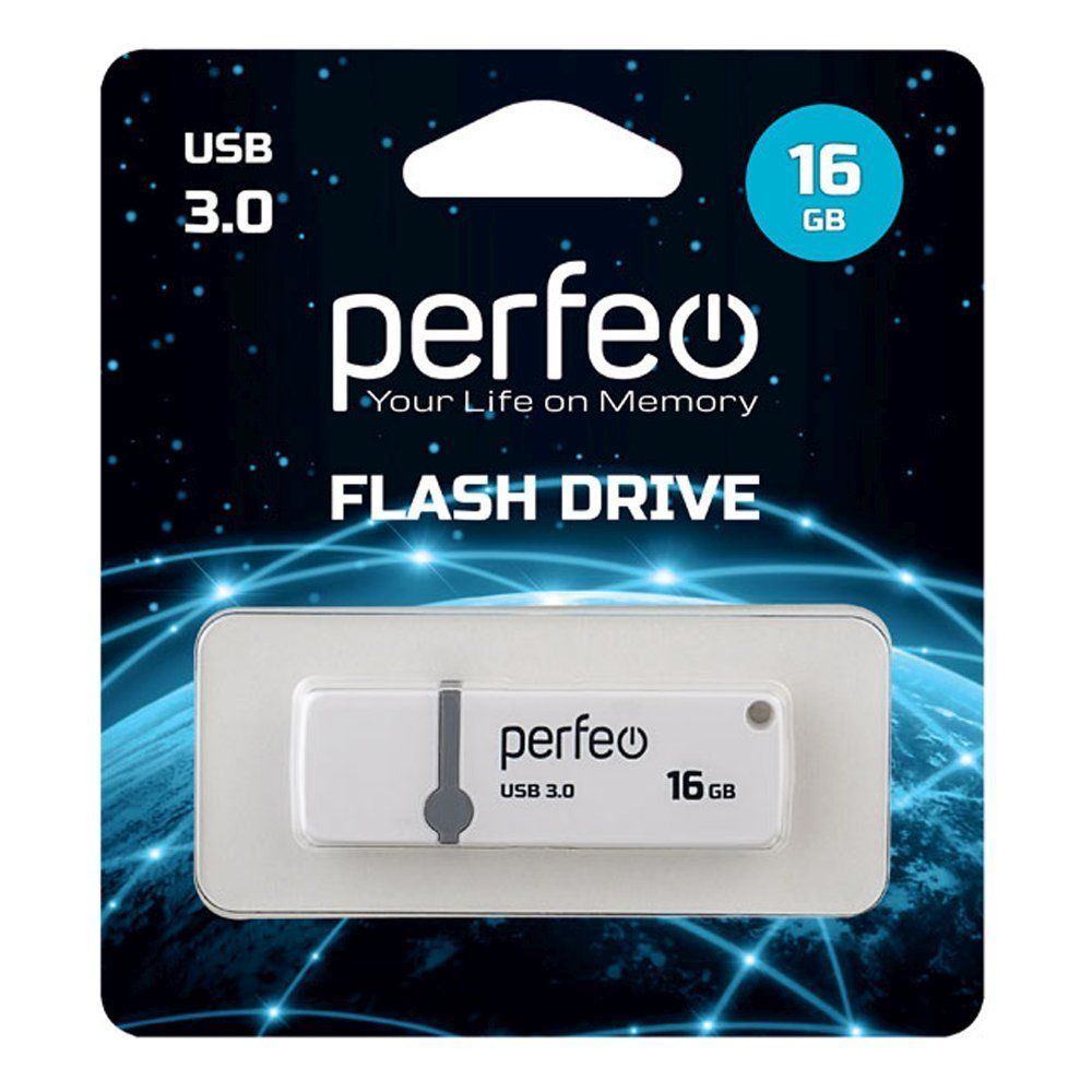 16GB USB 3.0 Flash Drive PERFEO C08 белый (PF-C08W016)