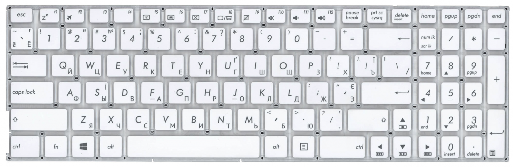 Клавиатура Asus X756UJ белая, без рамки, гор. Enter, OEM