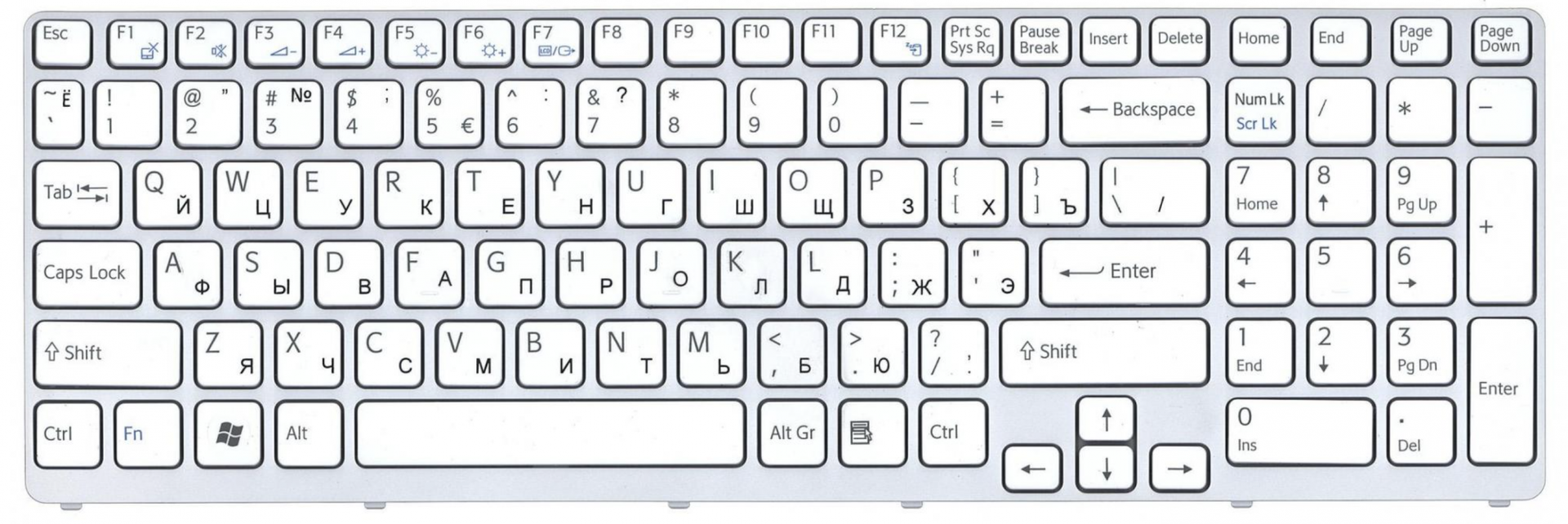 Клавиатура Sony VAIO SVE1713ACXBC белая, с рамкой, OEM