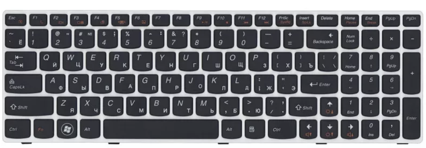 Клавиатура Lenovo IdeaPad G580 с белой рамкой, OEM
