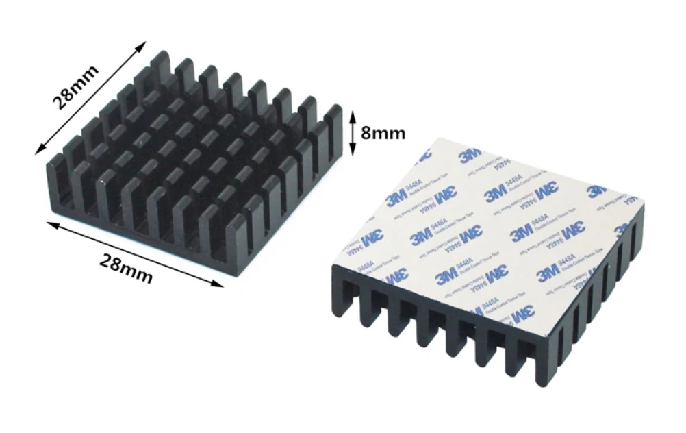Аллюминиевый радиатор 28х28х8 мм с термоскотчем 3M 9448A