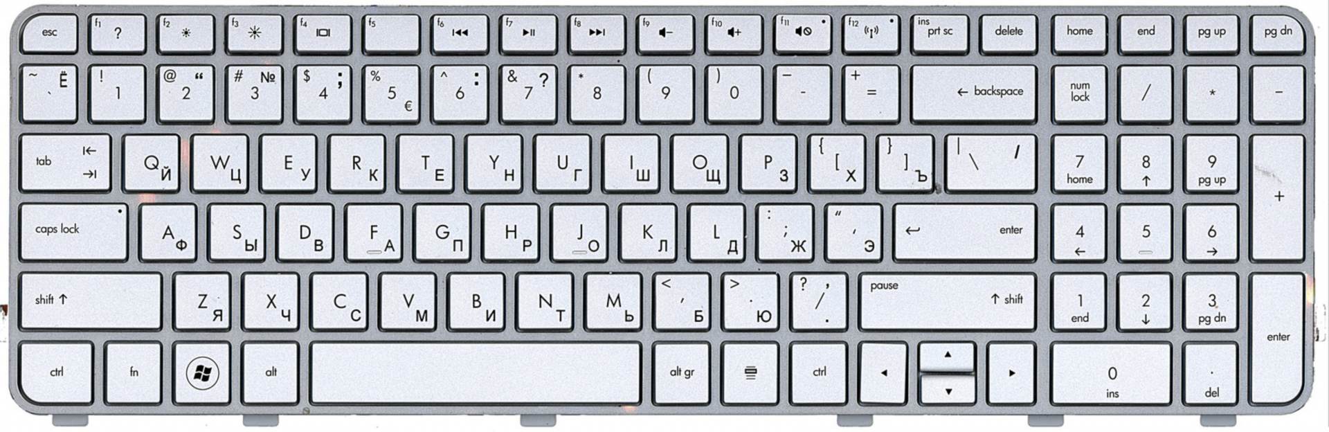 Клавиатура HP Pavilion dv6-6c33sr серебристая, OEM