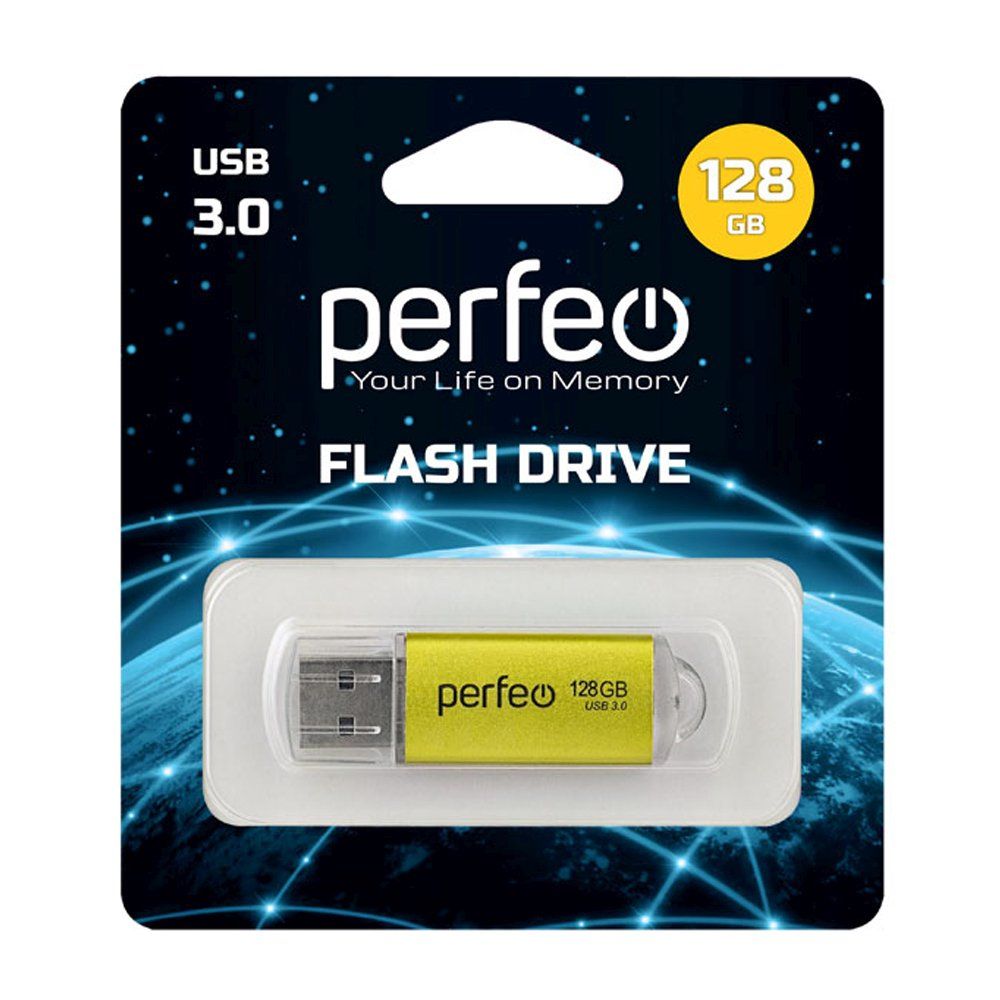 128GB USB 3.0 Flash Drive PERFEO C14 золото (PF-C14Gl128ES)