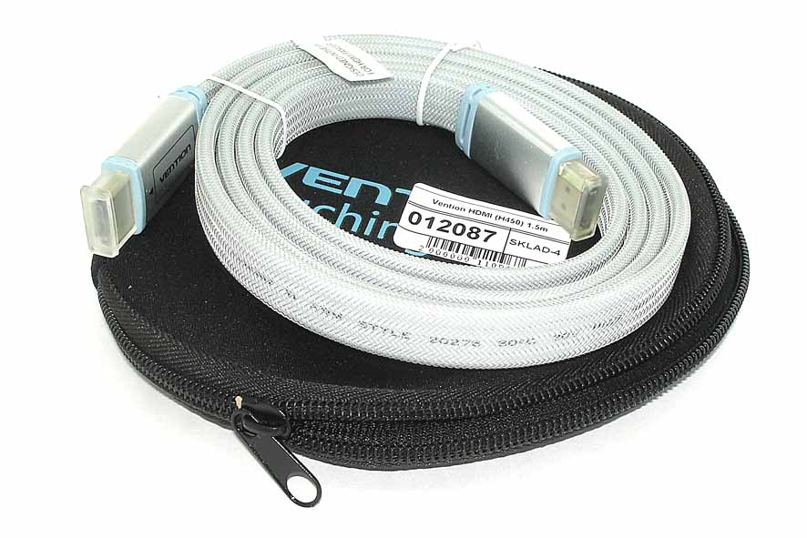 Кабель Vention HDMI (H450) 1.5m серый плоский в оплетке