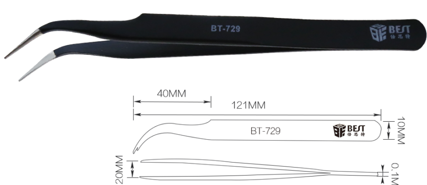 Пинцет Best BT-729 загнутый острый 130мм