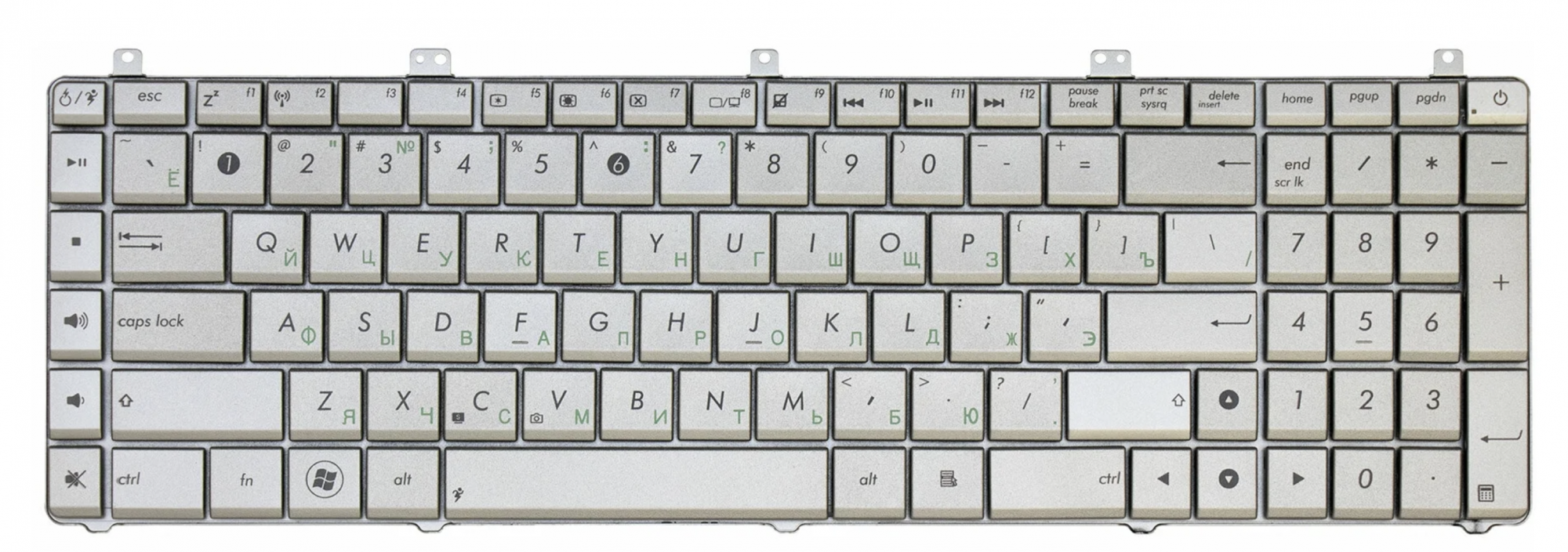 Клавиатура Asus N55SL серебристая, OEM