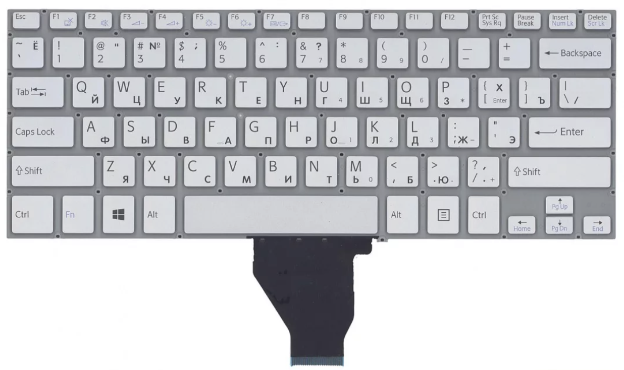 Клавиатура Sony VAIO SVF14A1S9R серебристая без рамки, OEM