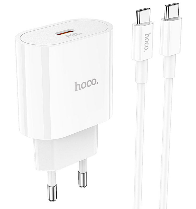Блок питания (сетевой адаптер) HOCO C94A Metro 1xUSB-C с кабелем Type-C-Type-C, 3.0A, 20W, белый