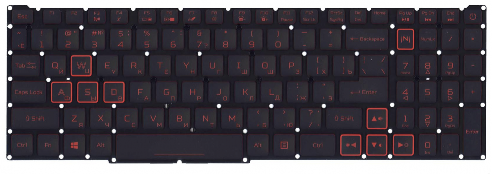 Клавиатура Acer Nitro 5 AN515-54 с красной подсветкой, OEM