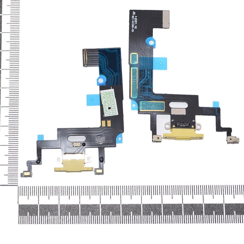 Шлейф iPhone Xr + разъем зарядки + микрофон желтый
