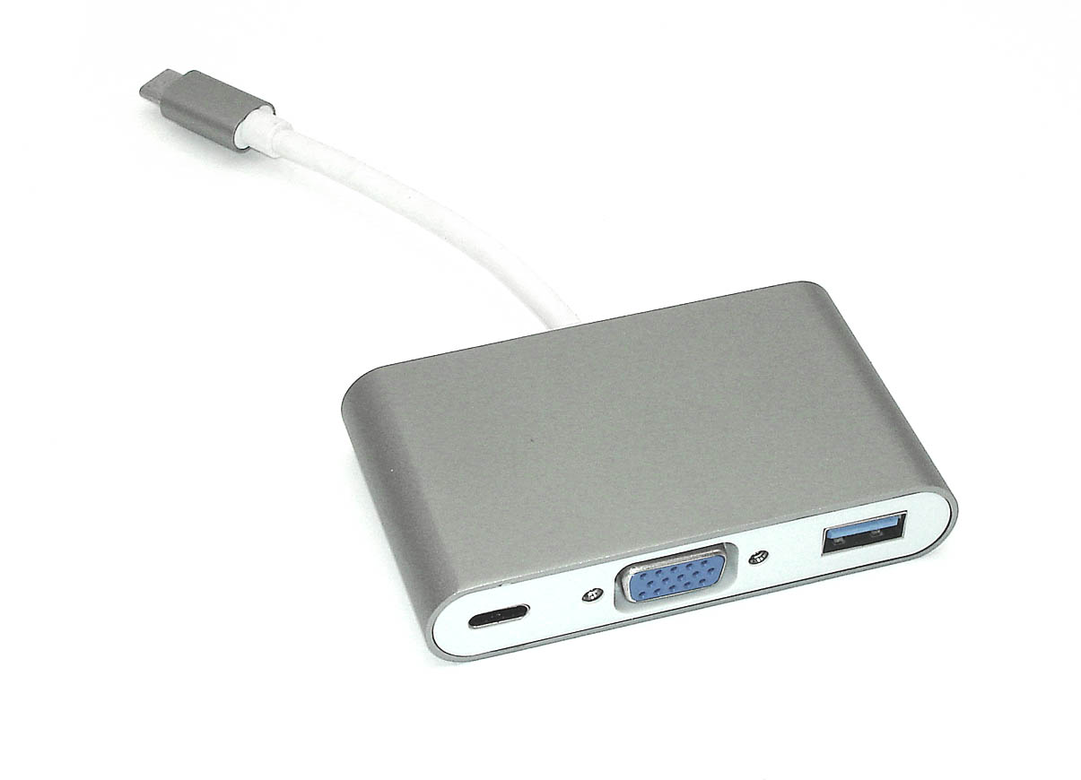 Адаптер Type-C на VGA, USB 3.0 + Type-С для MacBook серый