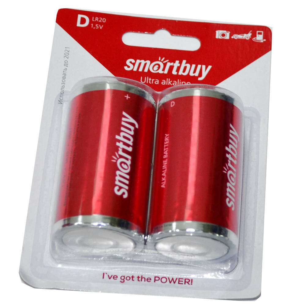 Батарейка алкалиновая SmartBuy D LR20 (блистер/2шт)