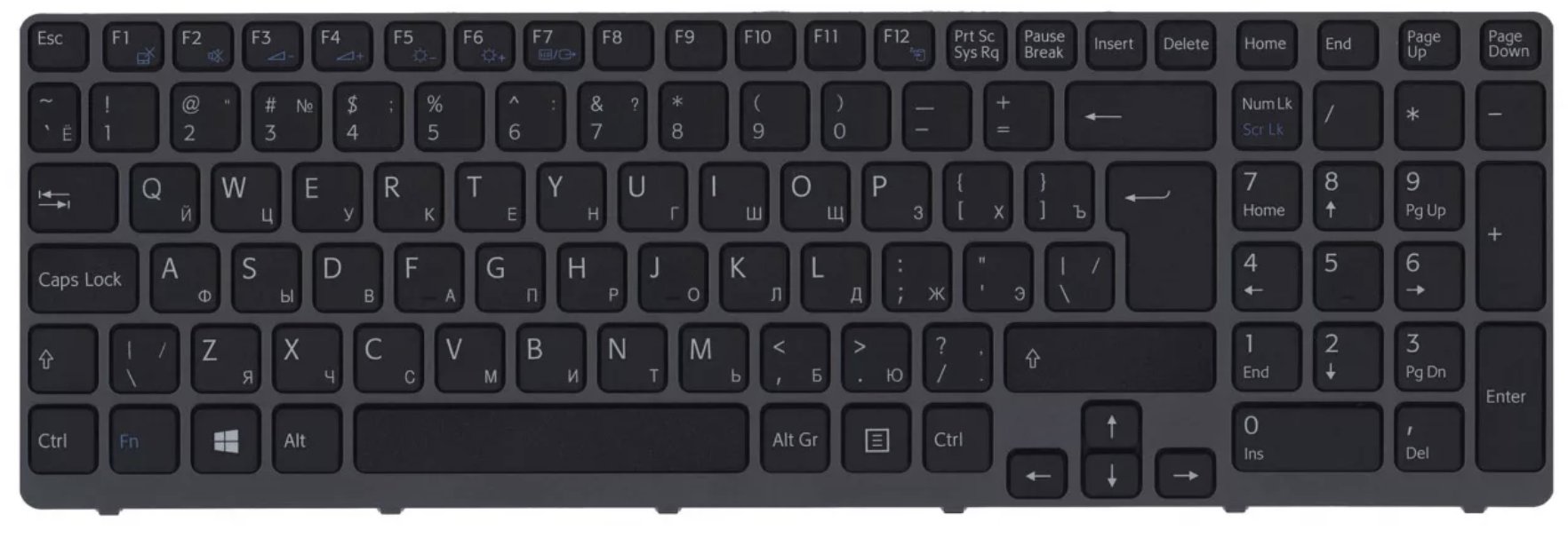 Клавиатура Sony VAIO SVE15 с серой рамкой, OEM