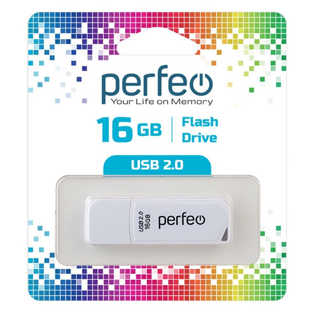 16GB USB 2.0 Flash Drive PERFEO C10 белый (PF-C10W016)