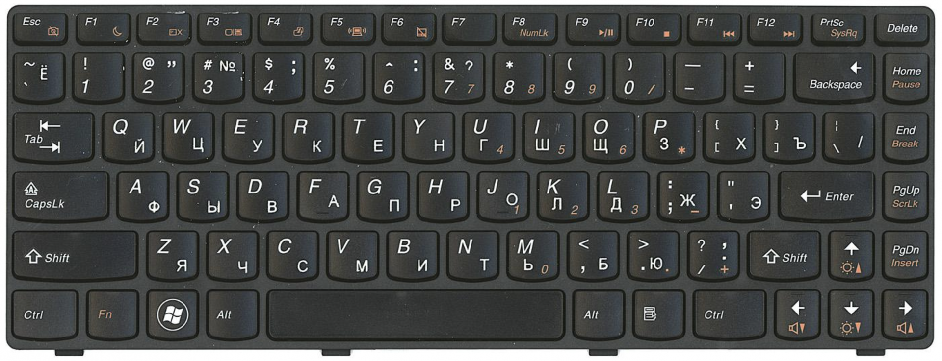 Клавиатура Lenovo IdeaPad Z360 с рамкой, OEM