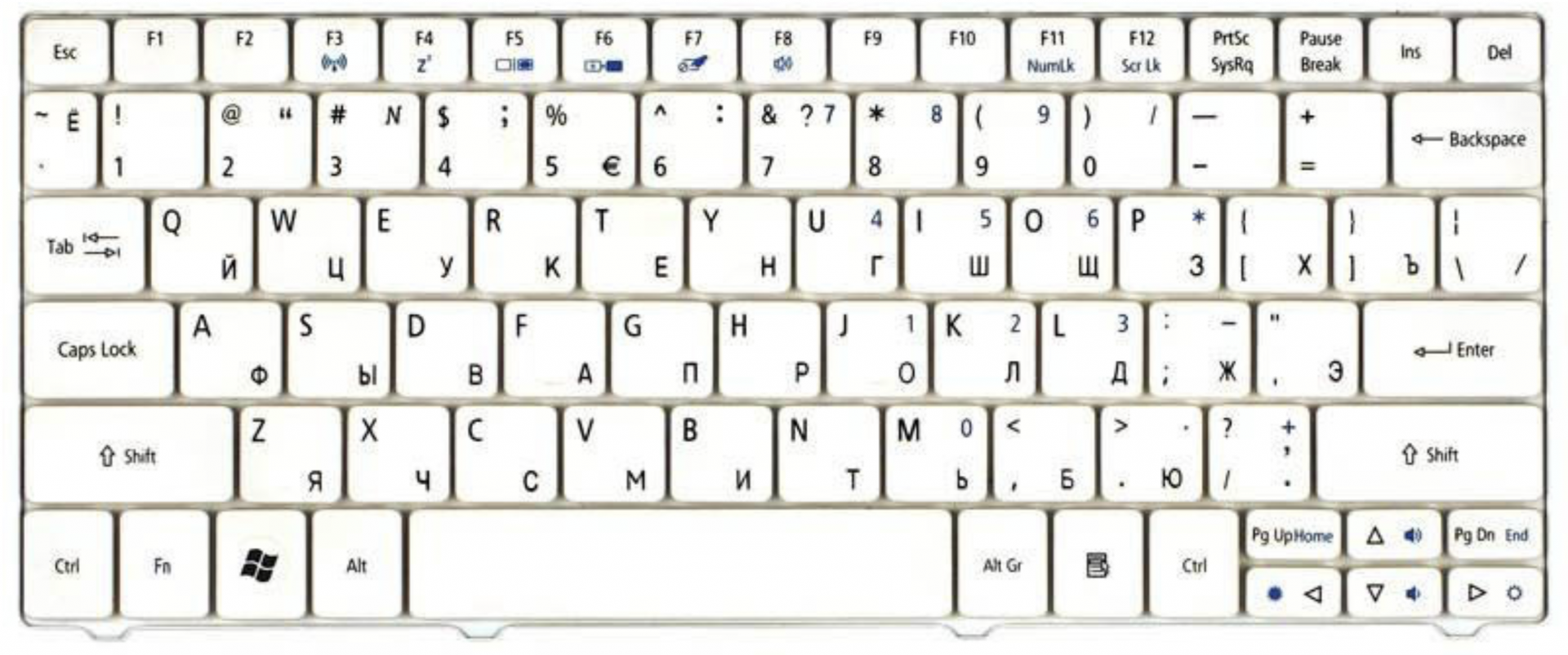 Клавиатура Acer Aspire 1410 белая, OEM