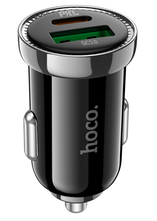 Автомобильная зарядка HOCO Z44 Leading, 1xUSB + 1xUSB-C, 3A, 20W, черный