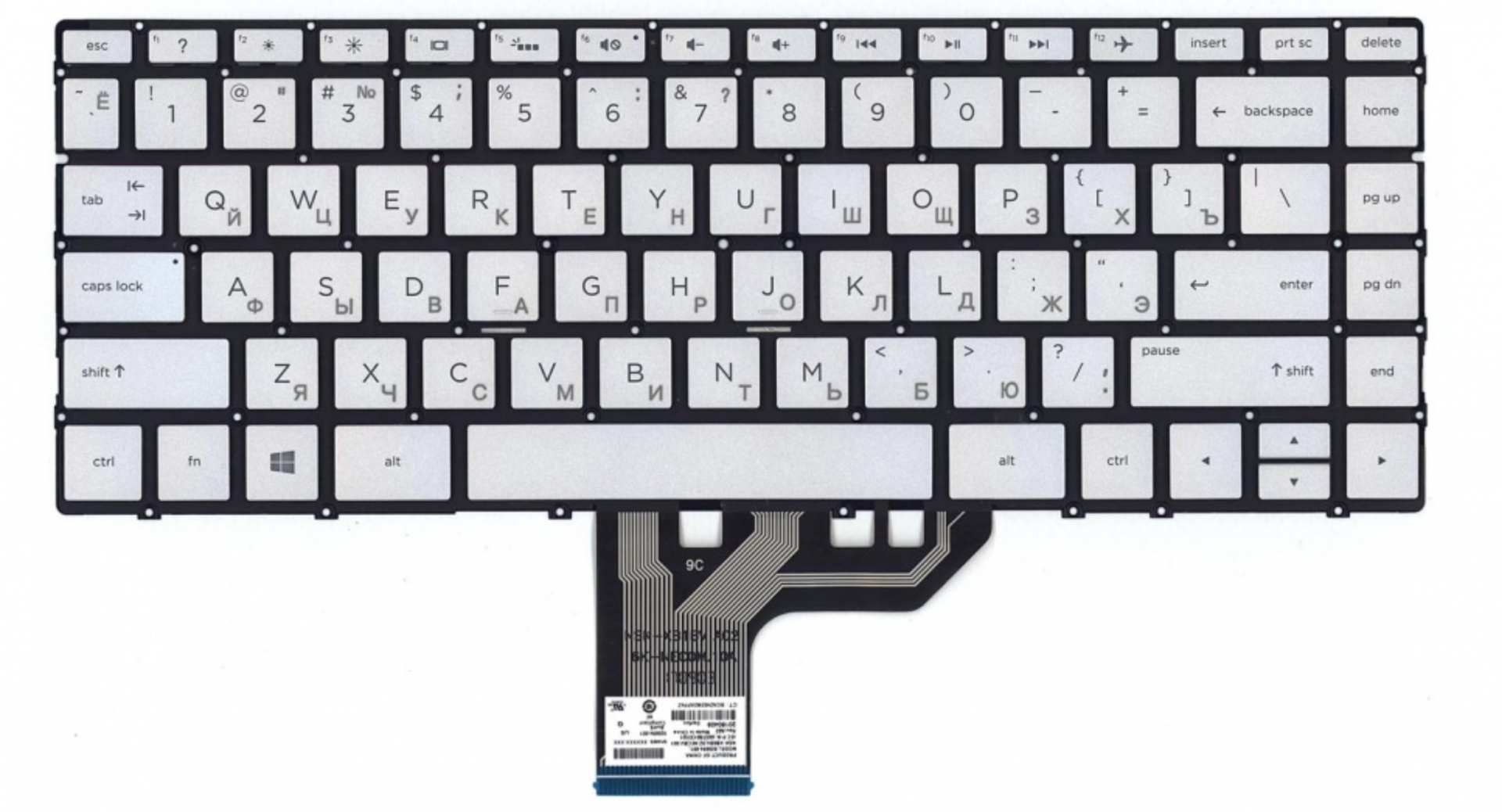 Клавиатура HP Spectre X360 13-ac000 серебристая, с подсветкой, OEM