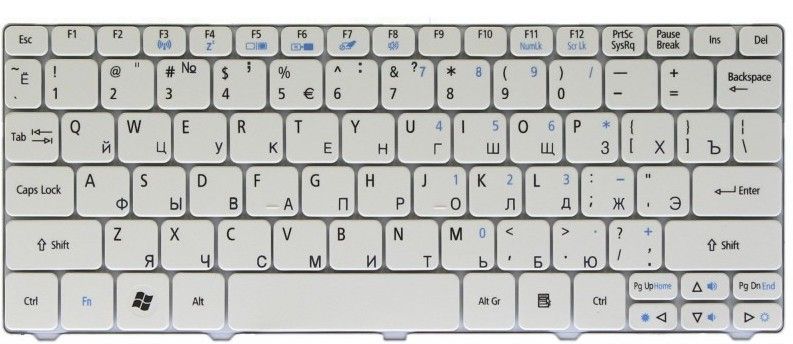 КЛАВИАТУРА ACER ASPIRE ONE 521, 532, D255 БЕЛАЯ