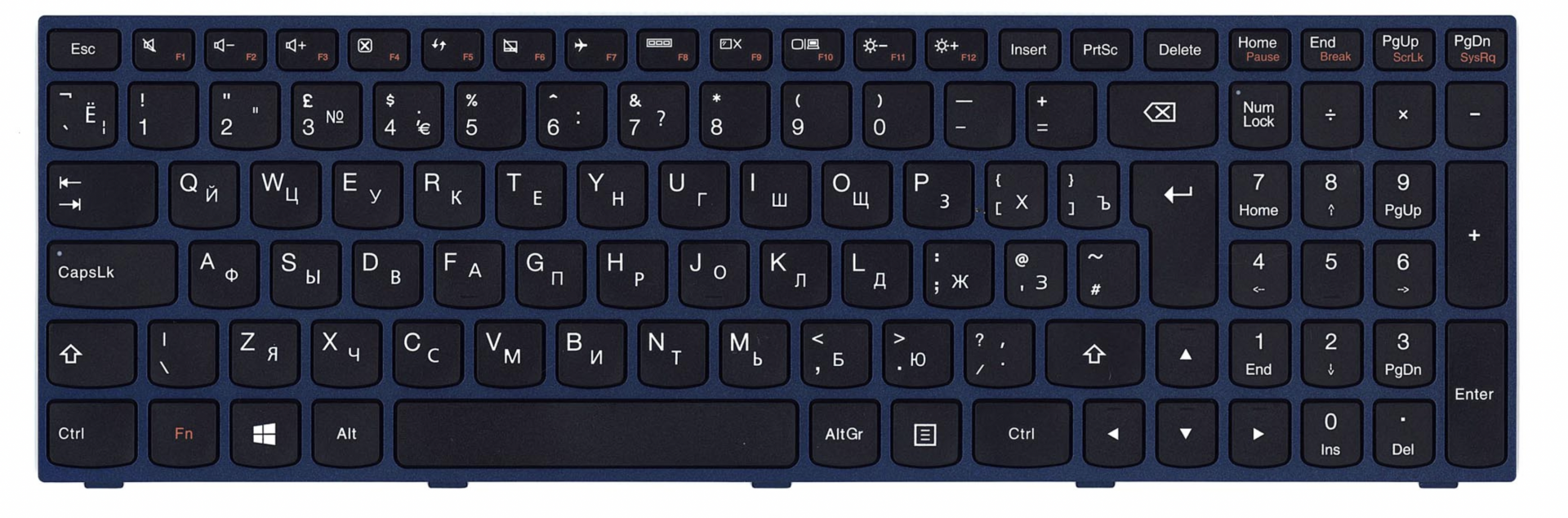 Клавиатура Lenovo IdeaPad Flex B50-70 с синей рамкой, OEM