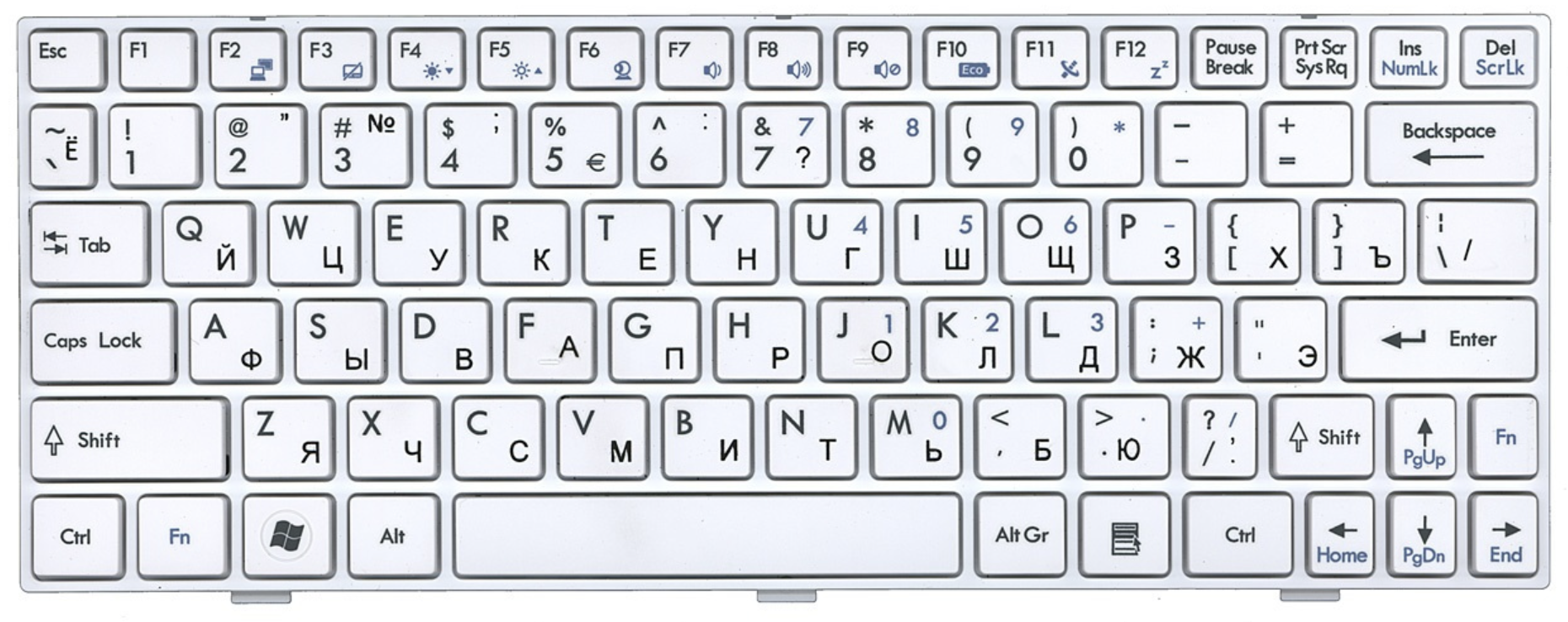 Клавиатура MSI U160 L1350 U135 белая рамка белая