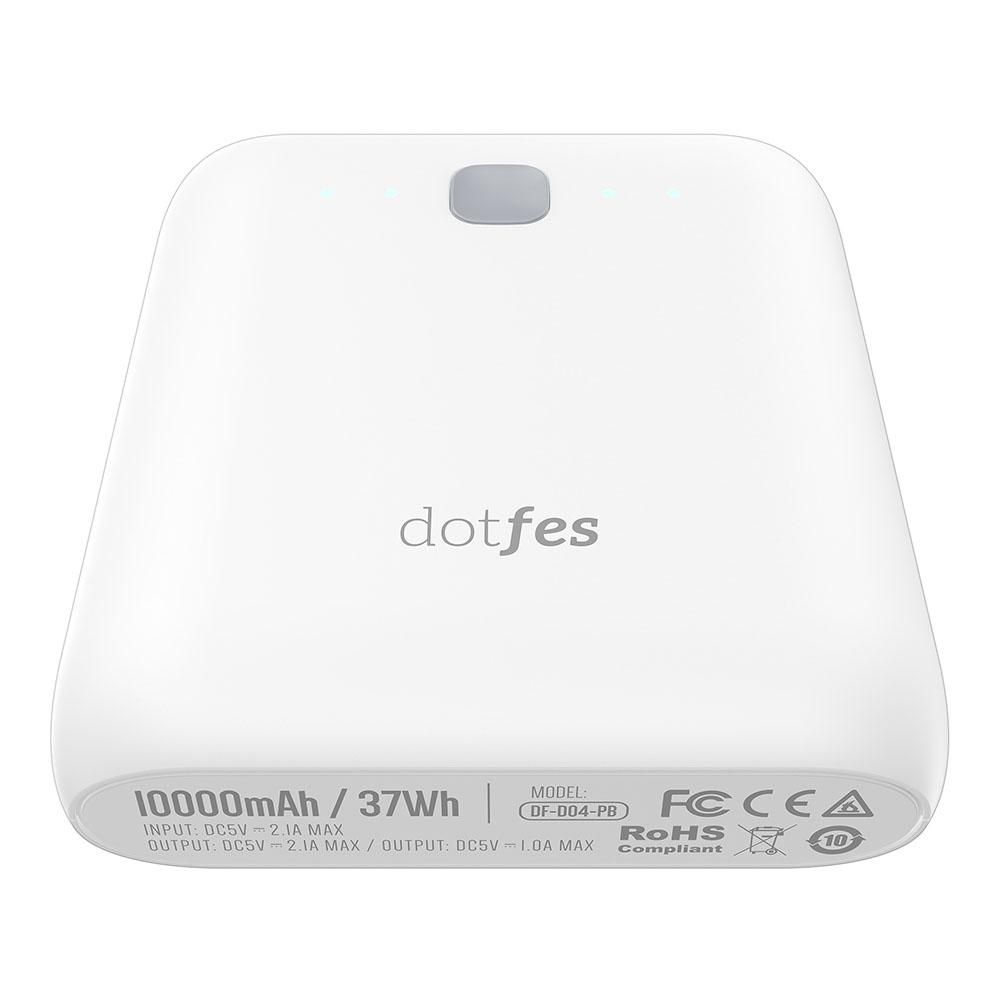 Power Bank 10000mA DOTFES D04-10 (2 USB выхода 1A/2,1A) белый + фонарик