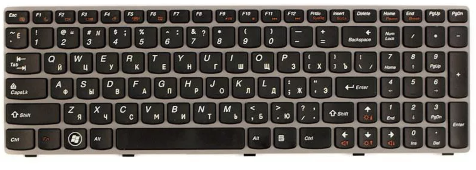 Клавиатура Lenovo IdeaPad Z560 3B с серой рамкой, OEM