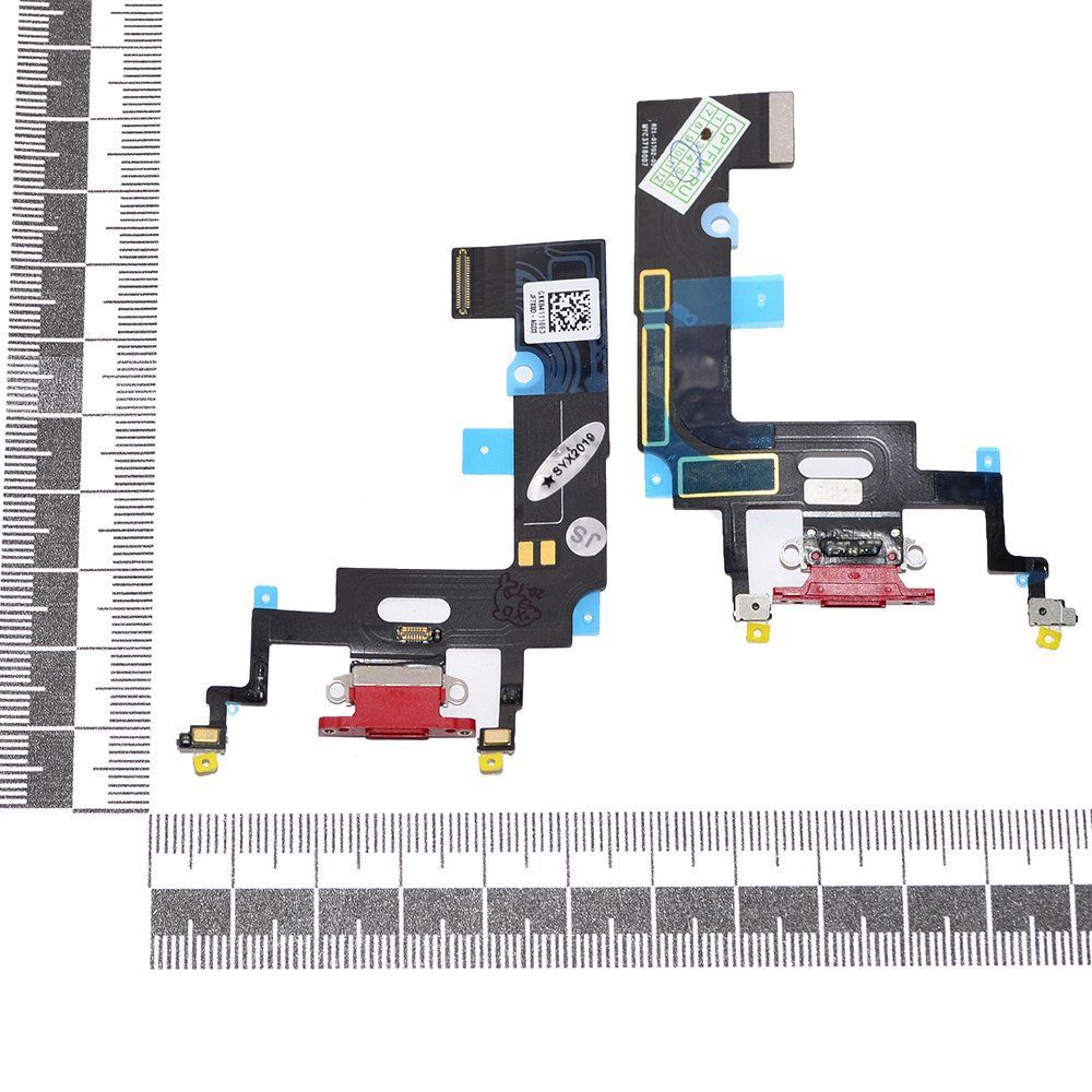 Шлейф iPhone Xr + разъем зарядки + микрофон красный orig Factory