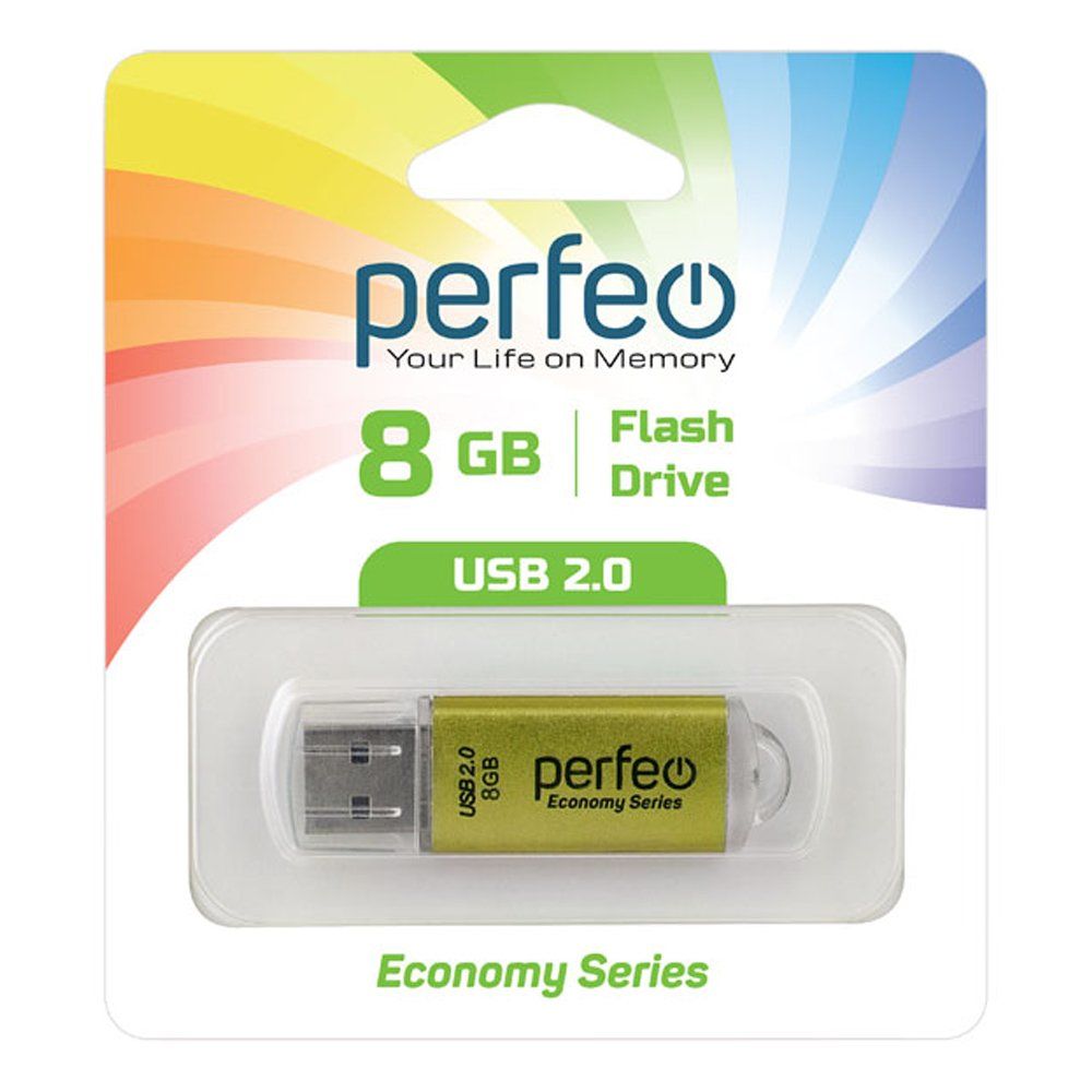 8GB USB 2.0 Flash Drive PERFEO E01 золото (PF-E01Gl008ES)