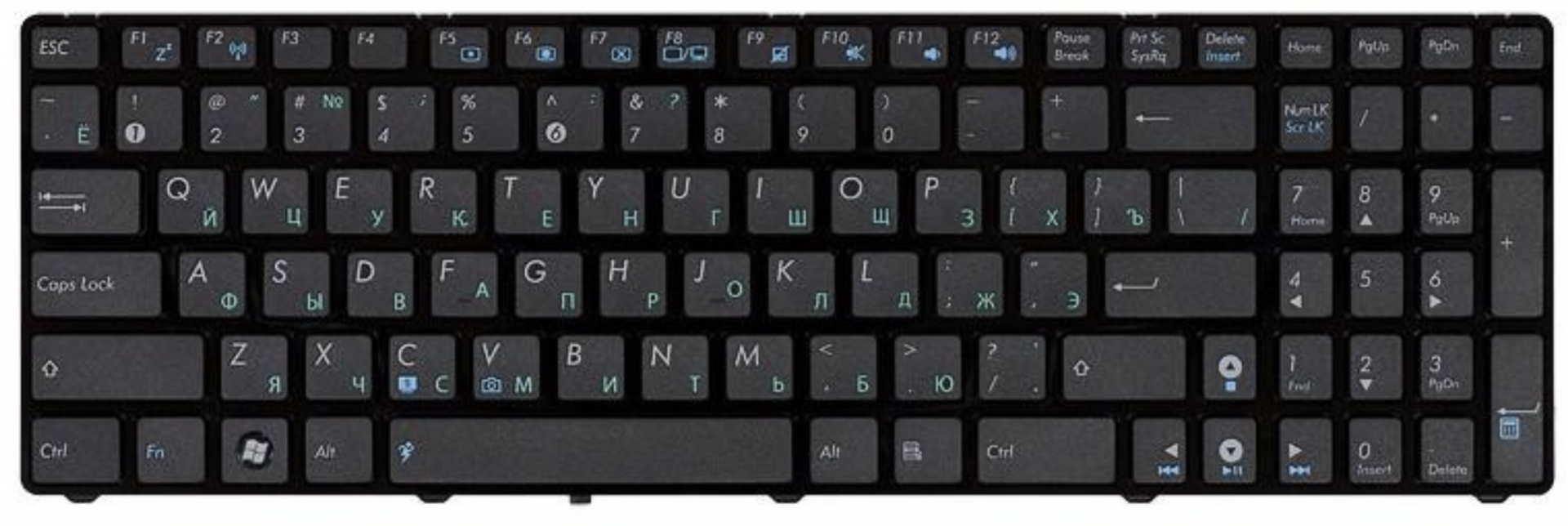 Клавиатура ASUS K52 с рамкой, глянцевая, черная OEM