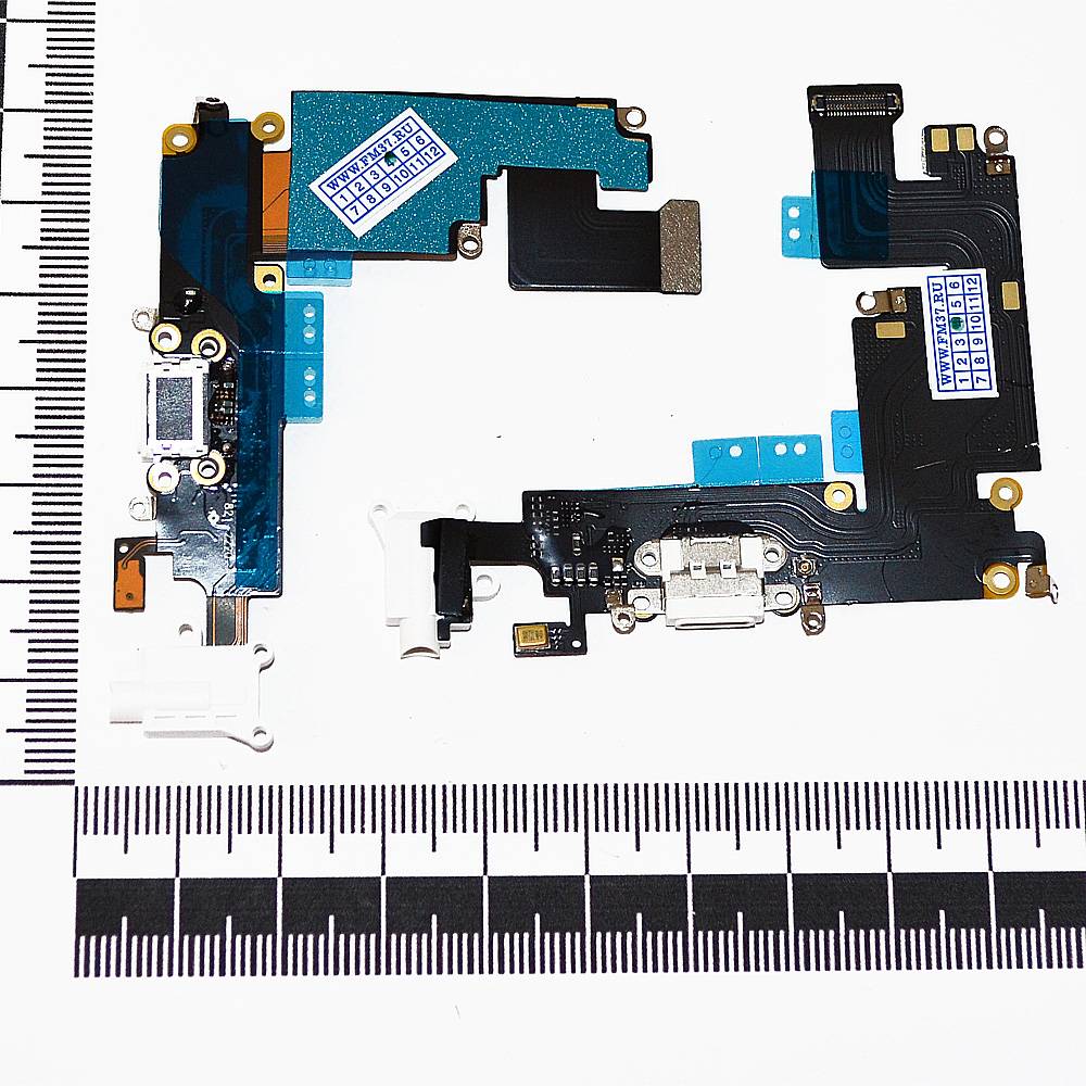 Шлейф iPhone 6 Plus + разъем зарядки + разъем гарнитуры + микрофон белый