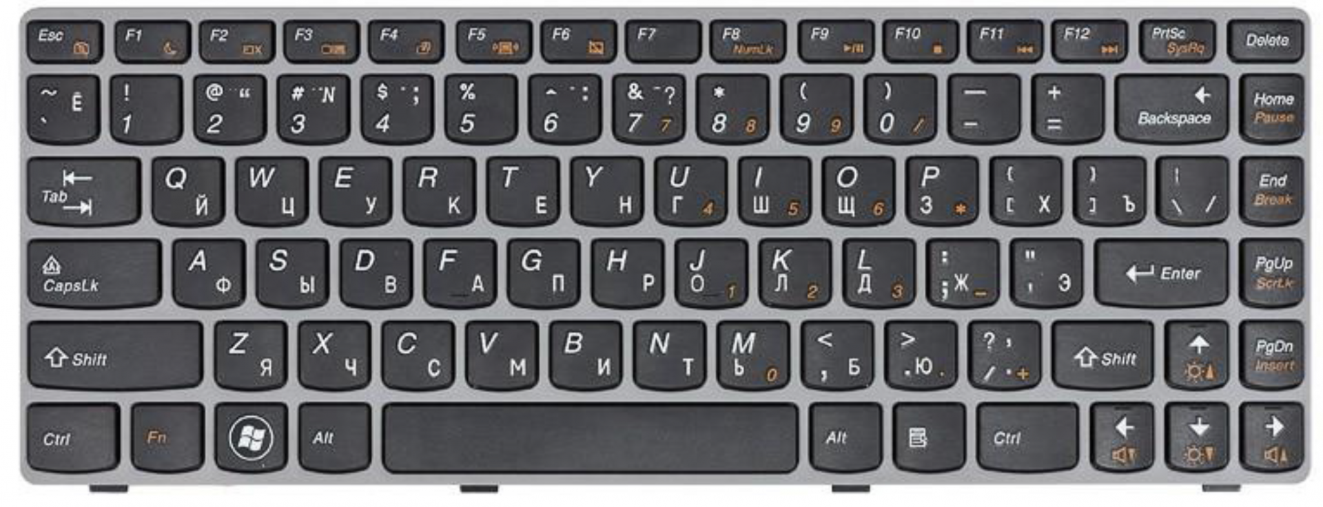 Клавиатура Lenovo IdeaPad Z460G с серой рамкой, OEM