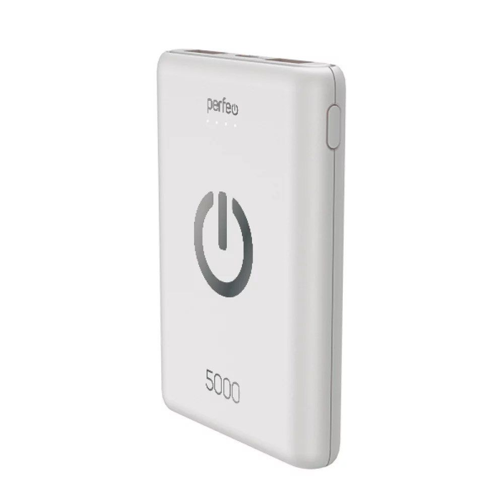 Power Bank 5000mA PERFEO Splash (2 USB выхода 1,0A/2,1A) белый